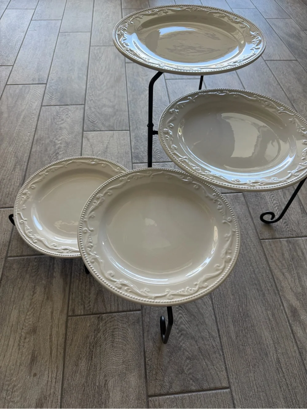 Ceramic Serving / Hostess Plate Set on Metal Serving Stand - Home Dining
